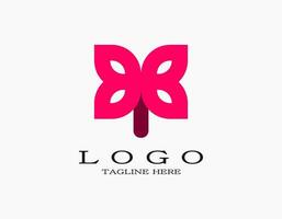 Simple pink butterfly flower logo. Nature logo concept with butterfly leaves. vector