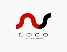 Abstract wavy letter nr logo with red and black. Minimal design concept with a wavy bold line that resembles letter nr. Logo for your business or company. vector