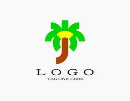 Coconut tree logo icon with green, brown, and yellow. The minimalist design of one coconut tree with its fruit. Icon logo design for your business. vector