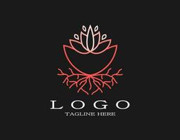 lujo rosado flor logo. elegante diseño concepto con floreciente rosado flor y raíz. adecuado para spa, complejo, hotel, belleza, boutique, yoga, salón, perfume. vector