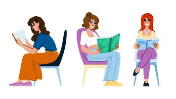 book woman reading chair vector