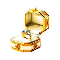 A gold box with one diamonds inside of it. Generative Ai png