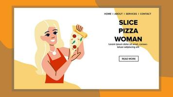happy slice pizza woman vector