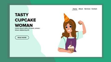 food tasty cupcake woman vector