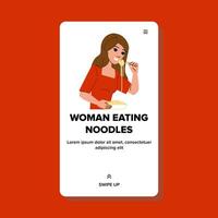 bowl woman eating noodles vector