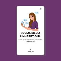 sad social media unhappy girl vector