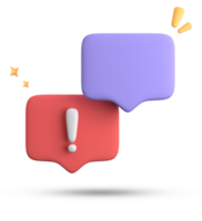 3d rendering of speech bubble, 3D pastel chat with exclamation mark icon set. png