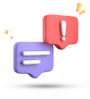 3d rendering of speech bubble, 3D pastel chat with exclamation mark icon set. png