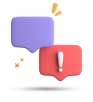 3d rendering of speech bubble, 3D pastel chat with exclamation mark icon set. png