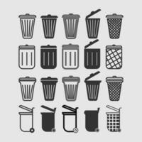 Trash can icons set. Simple illustration of 16 trash can vector icons for web