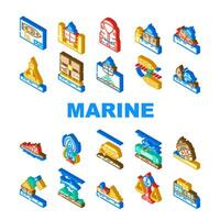 marine engineering ship icons set vector