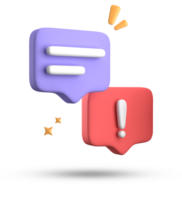 3d rendering of speech bubble, 3D pastel chat with exclamation mark icon set. png