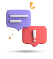 3d rendering of speech bubble, 3D pastel chat with exclamation mark icon set. png