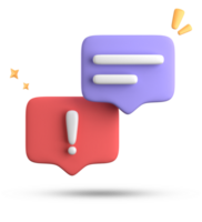 3d rendering of speech bubble, 3D pastel chat with exclamation mark icon set. png