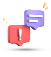 3d rendering of speech bubble, 3D pastel chat with exclamation mark icon set. png