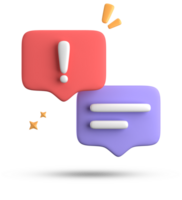 3d rendering of speech bubble, 3D pastel chat with exclamation mark icon set. png