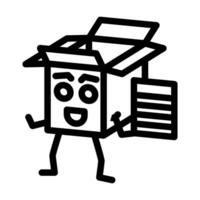 calculator hold cardboard box character line icon vector illustration