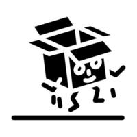 jump cardboard box character glyph icon vector illustration