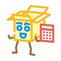 calculator hold cardboard box character color icon vector illustration