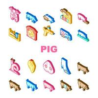 pig pork farm icons set vector