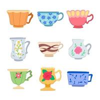 vintage cup set cartoon vector illustration