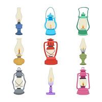 kerosene lamp set cartoon vector illustration