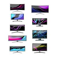 curved screen set cartoon vector illustration