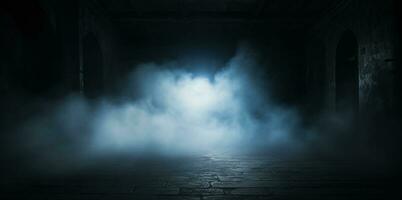 A dark room with smoke coming out of it, Night scene with fog, dark Empty place, Generative AI photo