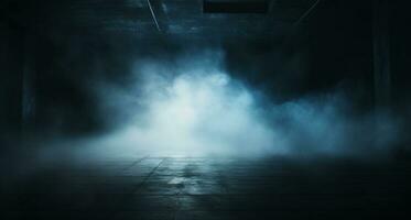 A dark room with smoke coming out of it, Night scene with fog, dark Empty place, Generative AI photo