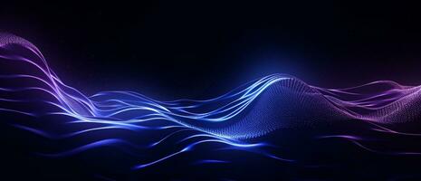 A blue and purple flowing wave on a dark background, modern tech Abstract Background, Generative AI photo