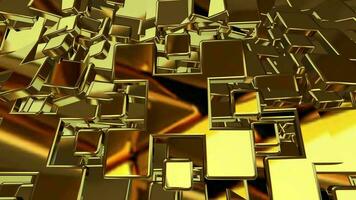 luxo o negócio fundo com flutuando ouro formas, figuras, reflexão, exclusivo, 3d render video