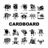 cardboard box character icons set vector