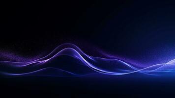 un azul y púrpura fluido ola en un oscuro fondo, moderno tecnología resumen fondo, generativo ai foto