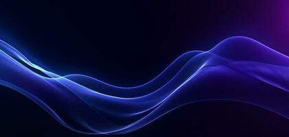 un azul y púrpura fluido ola en un oscuro fondo, moderno tecnología resumen fondo, generativo ai foto