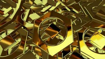 Luxury Business Background with Floating Gold Shapes, Figures, Reflection, 3D Render, Exclusive video