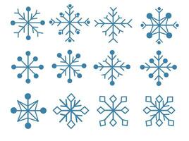 copos de nieve colocar. invierno colección de azul aislado doce íconos en blanco antecedentes. vector plano ilustración.