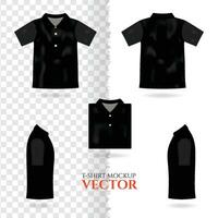 T-shirt 3d realistic mock up, male black t-shirt vector template front back view. Blank apparel design for men, sportswear, casual clothing