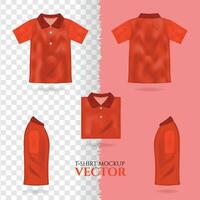 T-shirt 3d realistic mock up, male orange t-shirt vector template front back view. Blank apparel design for men, sportswear, casual clothing