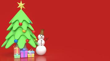 el monigote de nieve y Navidad árbol para fiesta concepto 3d representación foto