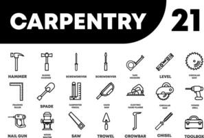 set of carpentry tools icon in line style vector