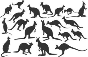 set of kangaroo silhouette vector