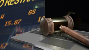 The hammer on notebook and chart Business Background  for law concept 3d rendering photo