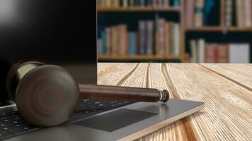 The hammer on notebook in Libraly Background  for law concept 3d rendering photo