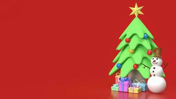 The Snowman and Christmas tree for holiday concept 3d rendering photo