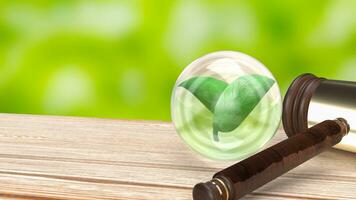 The Leaf in glass ball and Hammer for law of Environmental technology 3d rendering photo