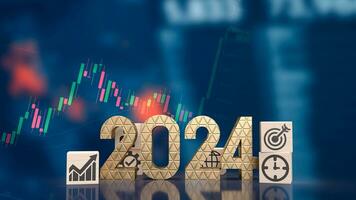 The 2024 Number and icon Business on wood cube 3d rendering photo