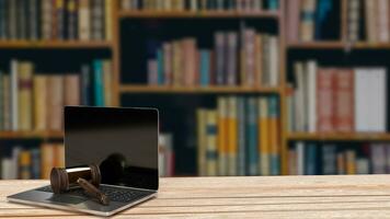 The hammer on notebook in Libraly Background  for law concept 3d rendering photo