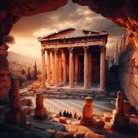 viaje mediante tiempo, destapando Atenas' magnífico antiguo restos. ai generado foto