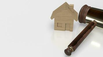 The wood house and Hammer for law of property or Building 3d rendering photo