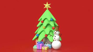 The Snowman and Christmas tree for holiday concept 3d rendering photo